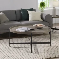 Kirkland's Home Concrete Round Tray Top Coffee Table- Coffee Tables