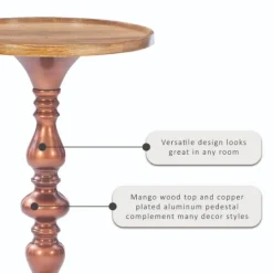 Kirkland's Home Copper Plated Accent Table With Mango Wood Top- Accent & End Tables
