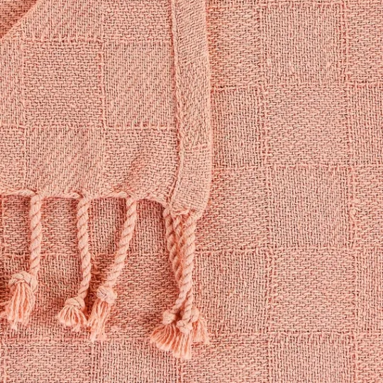 Kirkland's Home Coral Checkered Weave Fringe Throw- Blankets & Throws