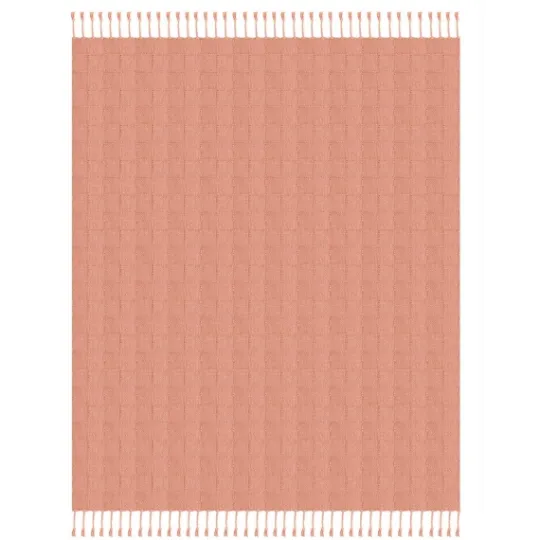 Kirkland's Home Coral Checkered Weave Fringe Throw- Blankets & Throws