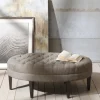 Kirkland's Home Cory Tufted Beige Linen Ottoman- Benches & Ottomans