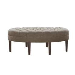 Kirkland's Home Cory Tufted Beige Linen Ottoman- Benches & Ottomans