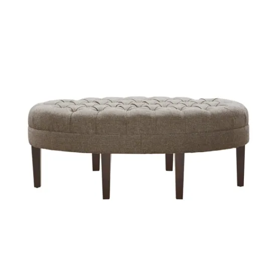 Kirkland's Home Cory Tufted Beige Linen Ottoman- Benches & Ottomans