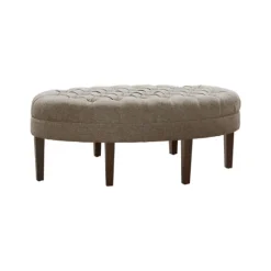 Kirkland's Home Cory Tufted Beige Linen Ottoman- Benches & Ottomans