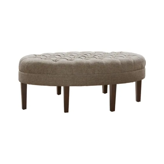 Kirkland's Home Cory Tufted Beige Linen Ottoman- Benches & Ottomans