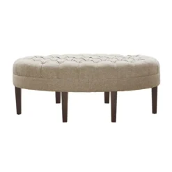 Kirkland's Home Cory Tufted Natural Linen Ottoman- Benches & Ottomans