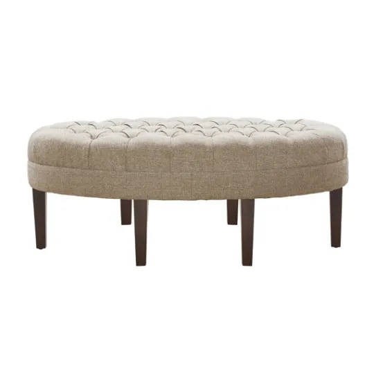 Kirkland's Home Cory Tufted Natural Linen Ottoman- Benches & Ottomans