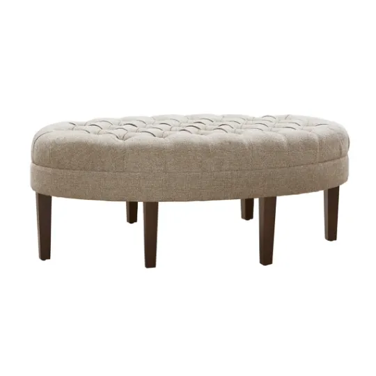 Kirkland's Home Cory Tufted Natural Linen Ottoman- Benches & Ottomans