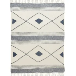 Kirkland's Home Cotton Diamond Geometric Fringe Throw- Blankets & Throws