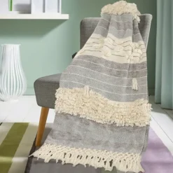 Kirkland's Home Cotton Fringe Eclectic Tufted Throw- Blankets & Throws