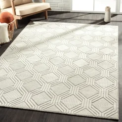 Kirkland's Home Cream And Blue Geo Indoor/Outdoor Area Rug, 7X9- Outdoor Rugs