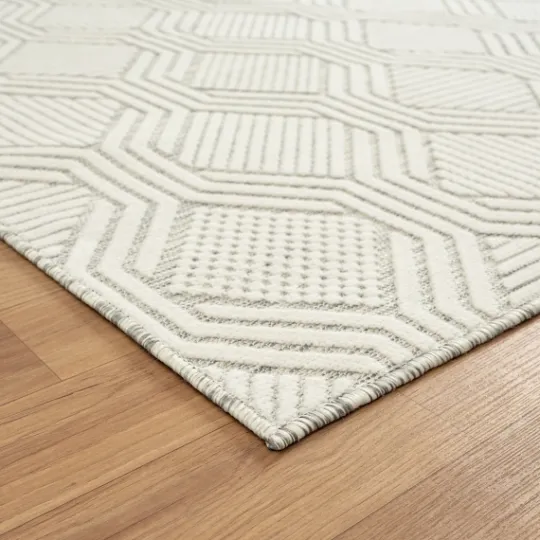 Kirkland's Home Cream And Blue Geo Indoor/Outdoor Area Rug, 7X9- Outdoor Rugs