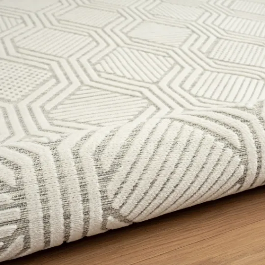 Kirkland's Home Cream And Blue Geo Indoor/Outdoor Area Rug, 7X9- Outdoor Rugs
