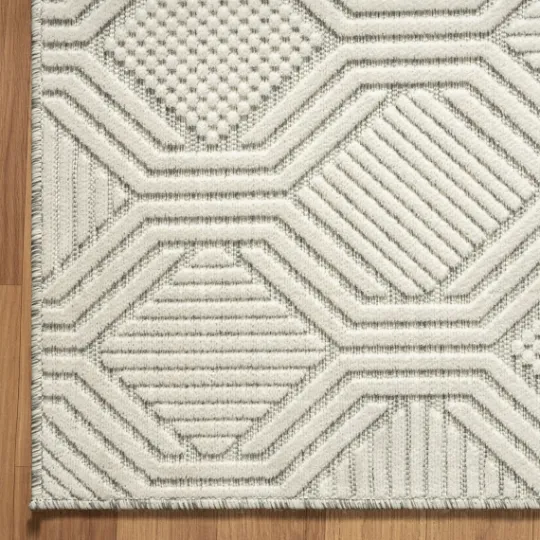 Kirkland's Home Cream And Blue Geo Indoor/Outdoor Area Rug, 7X9- Outdoor Rugs