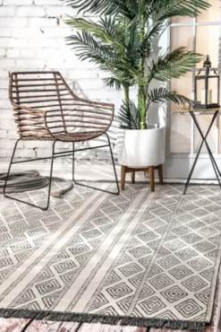 Kirkland's Home Cream And Gray Miriam Striped Outdoor Rug, 8X10- Outdoor Rugs
