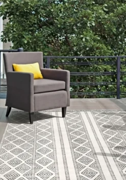 Kirkland's Home Cream And Gray Miriam Striped Outdoor Rug, 8X10- Outdoor Rugs