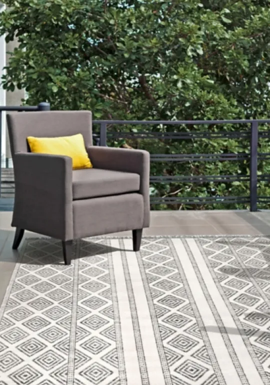 Kirkland's Home Cream And Gray Miriam Striped Outdoor Rug, 8X10- Outdoor Rugs