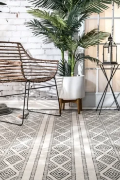 Kirkland's Home Cream And Gray Miriam Striped Outdoor Rug, 8X10- Outdoor Rugs