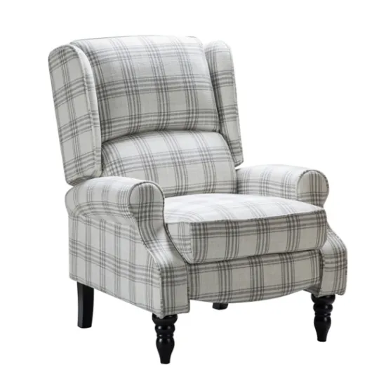 Kirkland's Home Cream And Gray Plaid Traditional Recliner- Accent Chairs