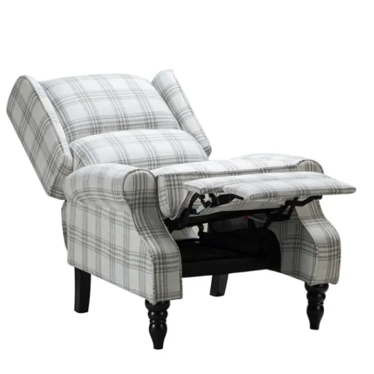 Kirkland's Home Cream And Gray Plaid Traditional Recliner- Accent Chairs
