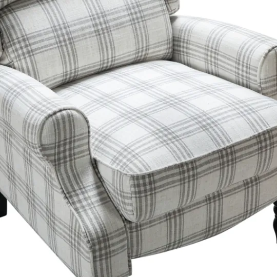 Kirkland's Home Cream And Gray Plaid Traditional Recliner- Accent Chairs