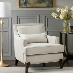 Kirkland's Home Cream And White Contrast Welting Accent Chair- Accent Chairs