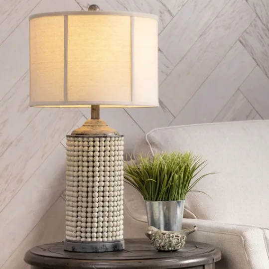 Kirkland's Home Cream Beaded Table Lamp- Table Lamps