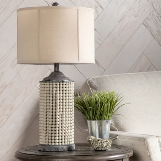 Kirkland's Home Cream Beaded Table Lamp- Table Lamps