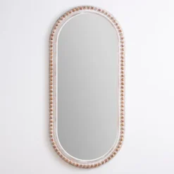 Kirkland's Home Cream Beaded Wood Oval Wall Mirror- Decorative Mirrors