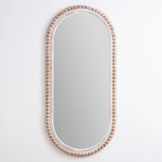 Kirkland's Home Cream Beaded Wood Oval Wall Mirror- Decorative Mirrors