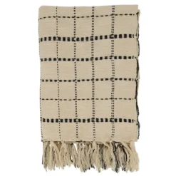 Kirkland's Home Cream Blue Plaid Throw Blanket- Blankets & Throws