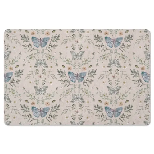 Kirkland's Home Cream Botanical Butterfly Floor Mat- Kitchen & Floor Mats