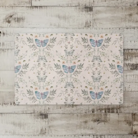 Kirkland's Home Cream Botanical Butterfly Floor Mat- Kitchen & Floor Mats