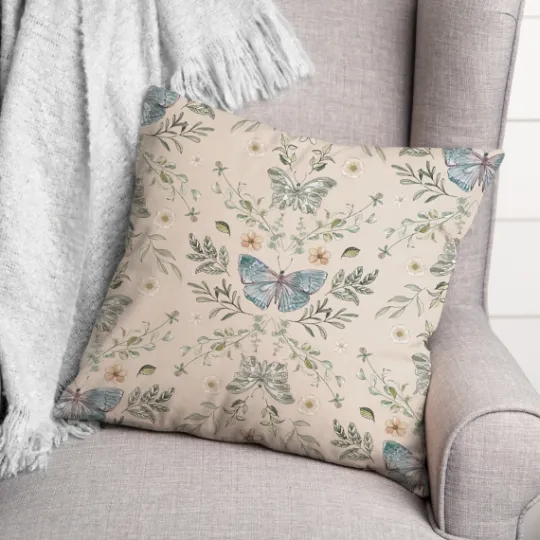Kirkland's Home Cream Botanical Butterfly Throw Pillow- Pillows