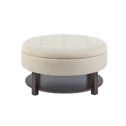 Kirkland's Home Cream Button Tufted Storage Ottoman- Benches & Ottomans