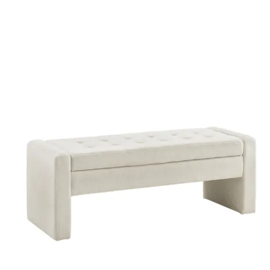 Kirkland's Home Cream Button Tufted Upholstered Storage Bench- Benches & Ottomans