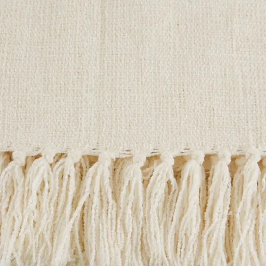 Kirkland's Home Cream Chenille Fringe Throw- Blankets & Throws