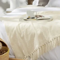 Kirkland's Home Cream Chenille Fringe Throw- Blankets & Throws