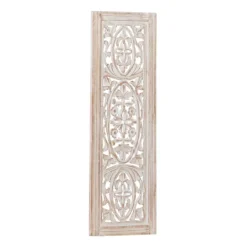 Kirkland's Home Cream Distressed Carved Floral Wall Plaque- Wall Plaques