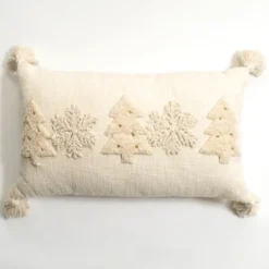 Kirkland's Home Cream Embroidered Trees Lumbar Pillow- Pillows