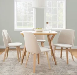 Kirkland's Home Cream Faux Leather Wood Dining Chairs, Set Of 2- Dining Chairs