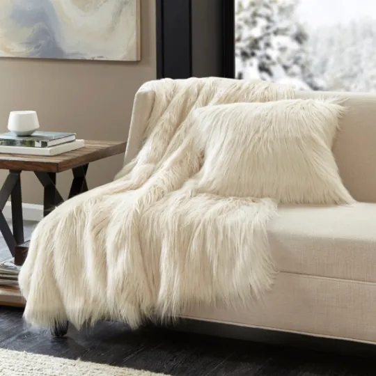 Kirkland's Home Cream Faux Mink Fluffy Throw- Blankets & Throws