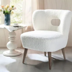 Kirkland's Home Cream Fluffy Wingback Accent Chair- Accent Chairs