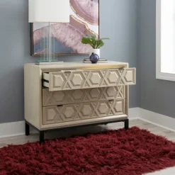 Kirkland's Home Cream Geometric Overlay Chest- Cabinets & Sideboards