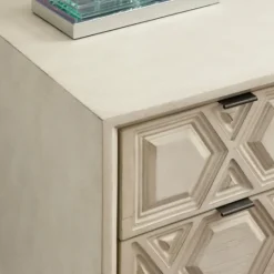 Kirkland's Home Cream Geometric Overlay Chest- Cabinets & Sideboards