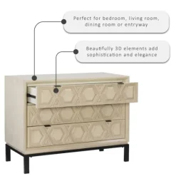 Kirkland's Home Cream Geometric Overlay Chest- Cabinets & Sideboards