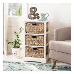 Kirkland's Home Cream Hailey Wicker Basket Storage Accent Table- Accent & End Tables