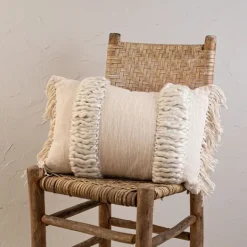 Kirkland's Home Cream Hand Woven Fringe Ends Lumbar Pillow- Pillows