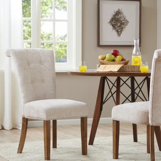 Kirkland's Home Cream Linen Rolled Back Dining Chairs, Set Of 2- Dining Chairs