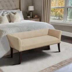 Kirkland's Home Cream Low Back Flared Arms Bench- Benches & Ottomans